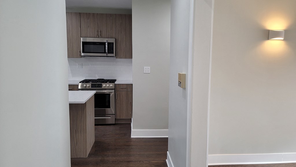 a view of a kitchen from a doorway