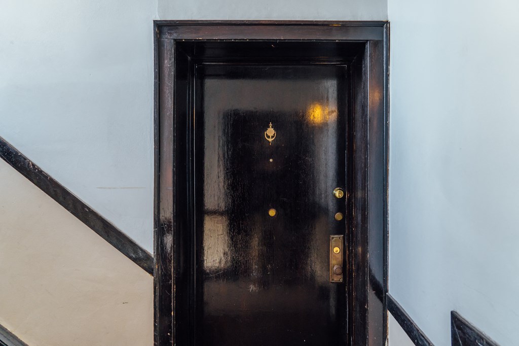 the door to the stairwell in the building is closed