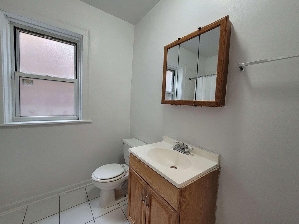 a bathroom with a sink toilet and a mirror