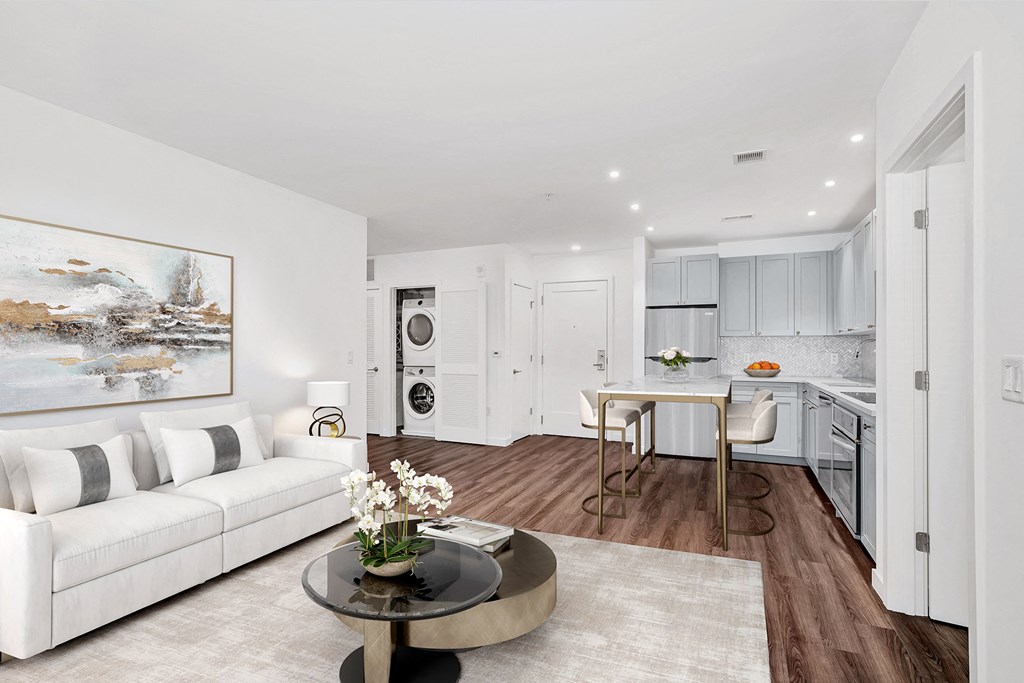 a living room with a couch and a table