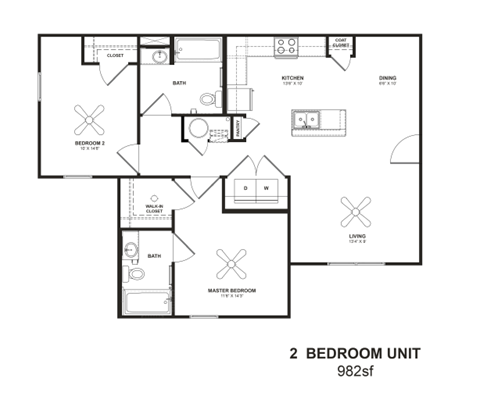 a floor plan of a 2 bedroom unit at the crossings at camelback