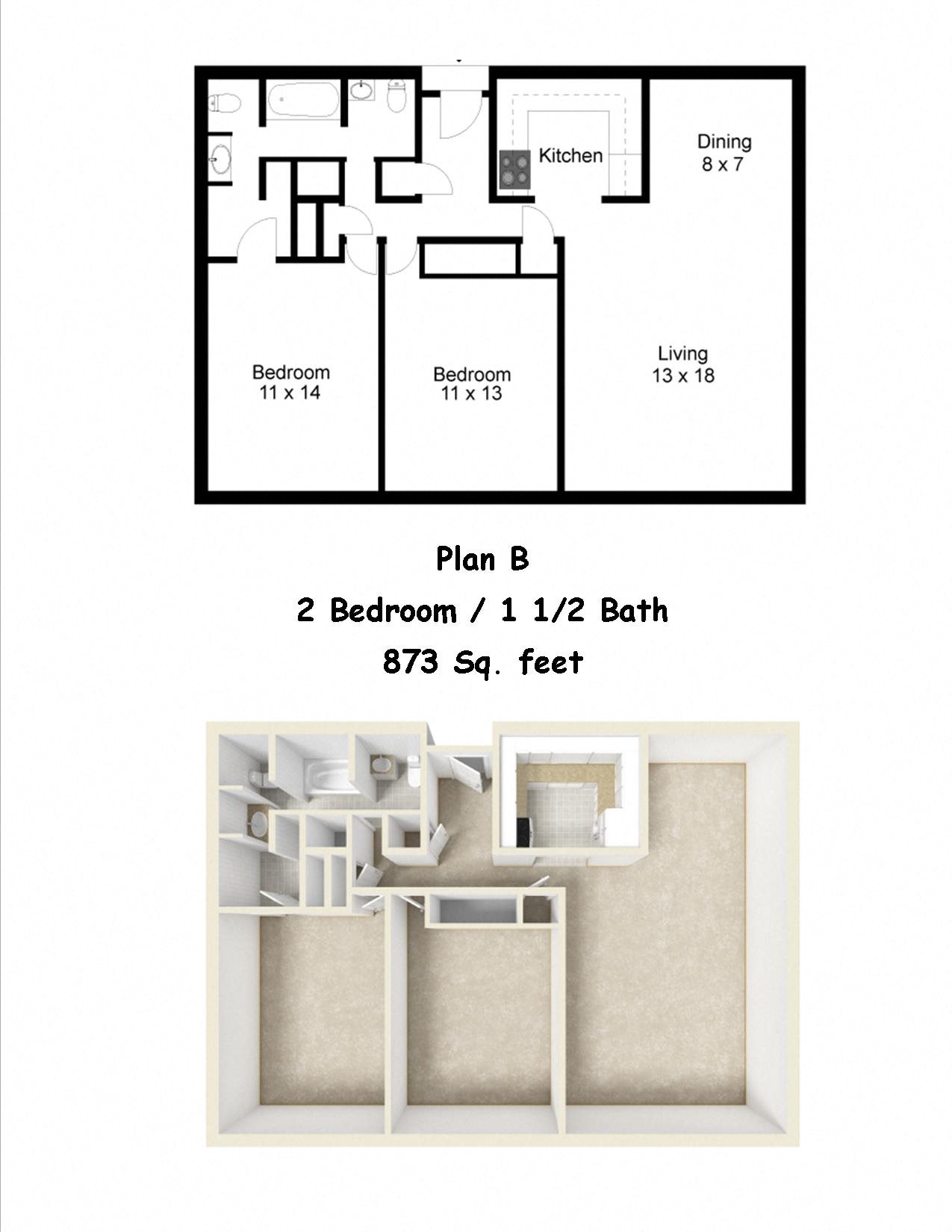 Floor Plan B ent, Apartments for Rent in Lafayette, LA