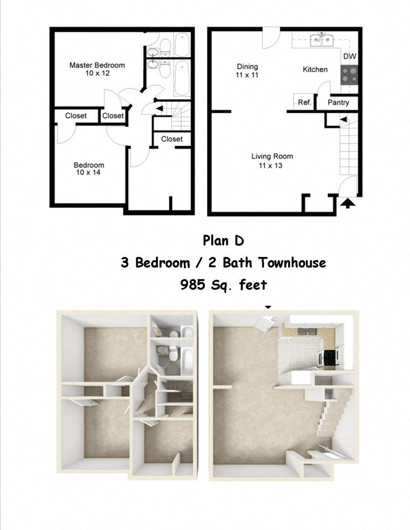 3 Bedroom / 2 Bathroom Townhome Floor Plan 5