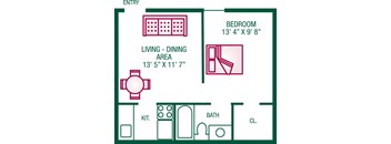 1 Bedroom / 1 Bath - Plan E
