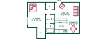 1 Bedroom / 1 Bath - Plan D