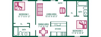 2 Bedroom / 2 Bath - Plan C