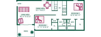 2 Bedroom / 2 Bath - Plan B