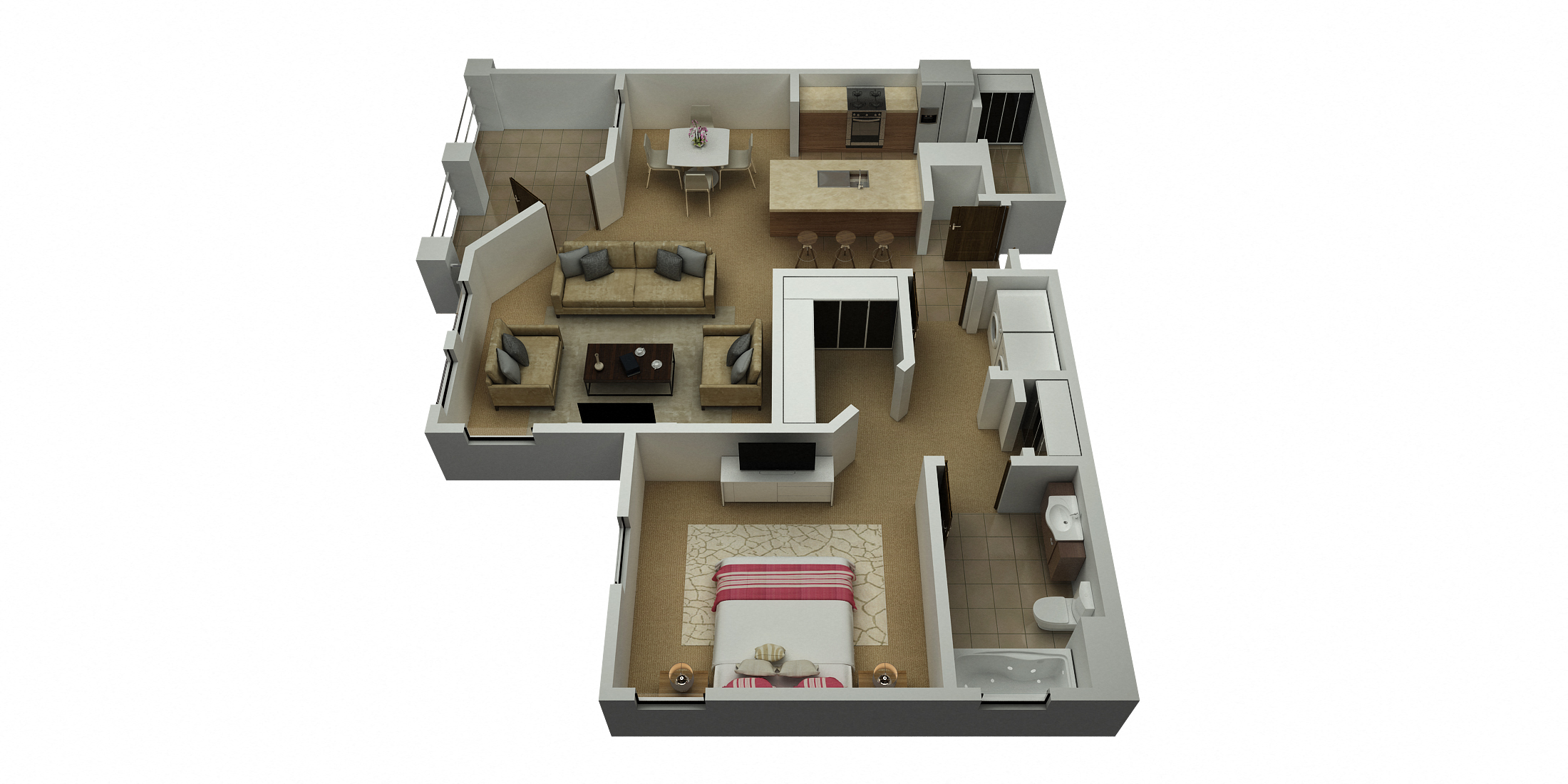 Ridgepointe - Oak Floorplan, 1 Bedroom/1 Bath - 897 Sq. Ft.