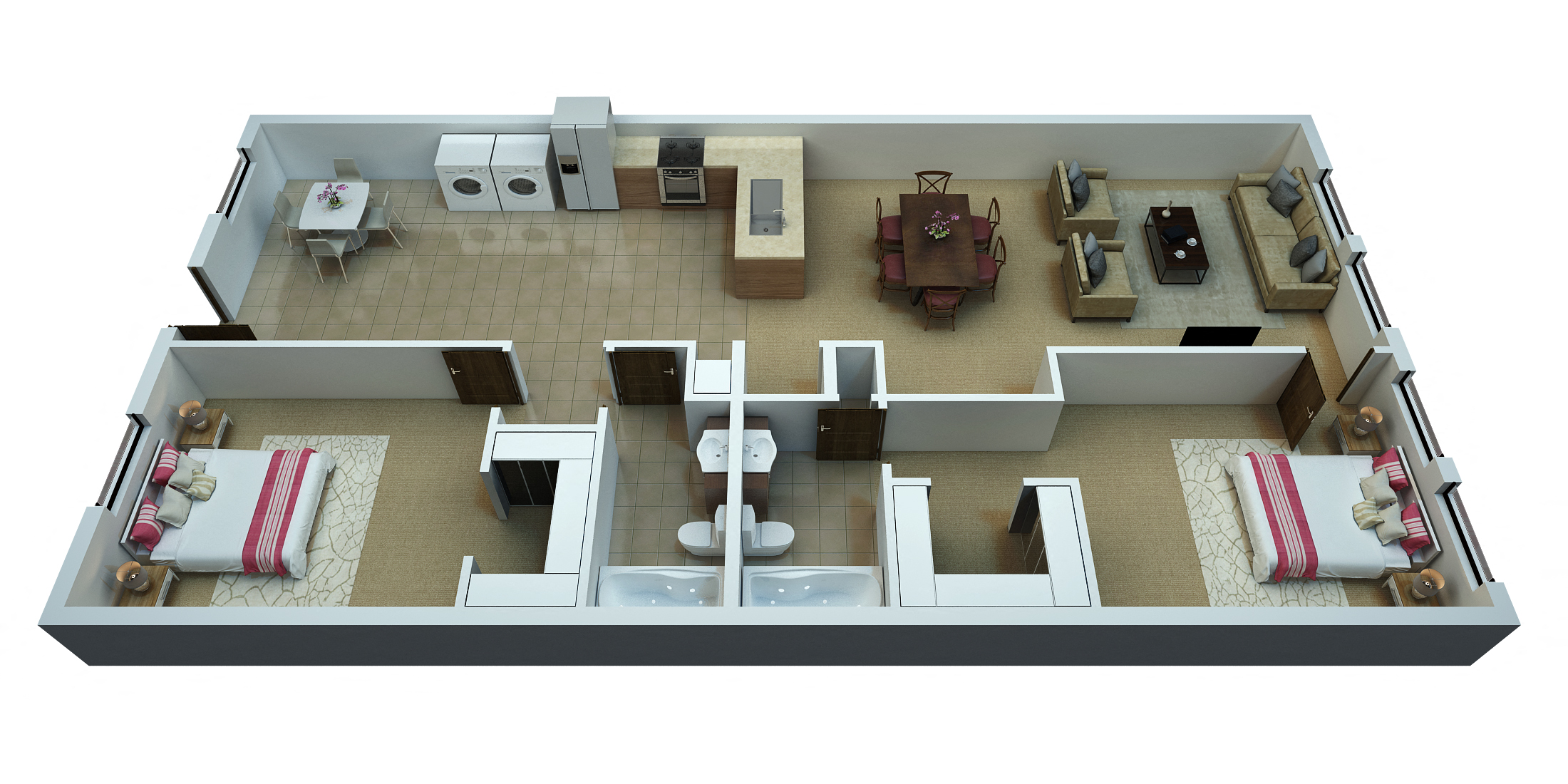 The Lofts - Brisa Floorplan - 2 Bedroom/2 Bath - 1,258 Sq. Ft.