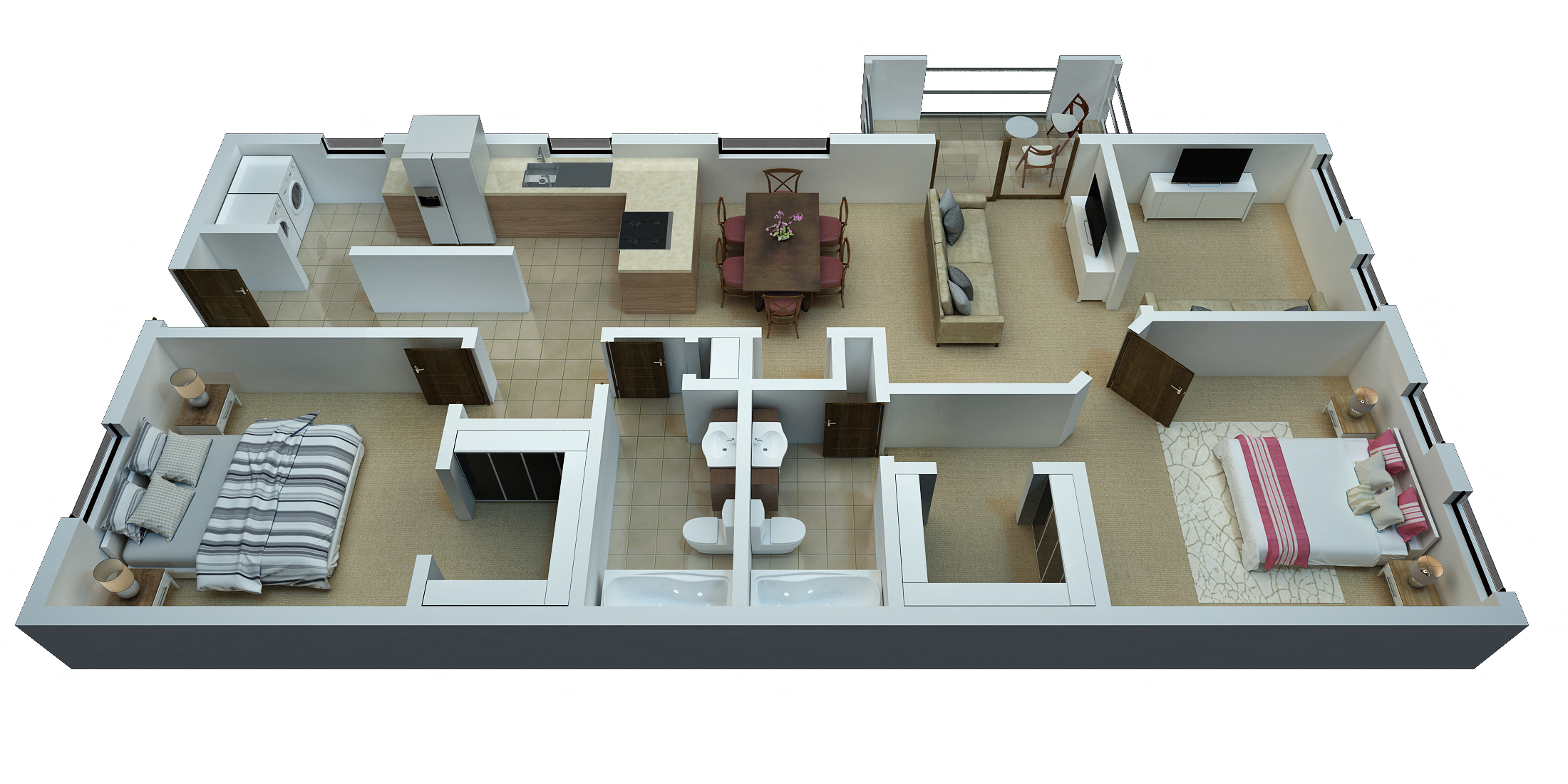 The Lofts - Tranquilo Floorplan,  2 Bedroom/2 Bath with Den - 1,255 Sq. Ft.