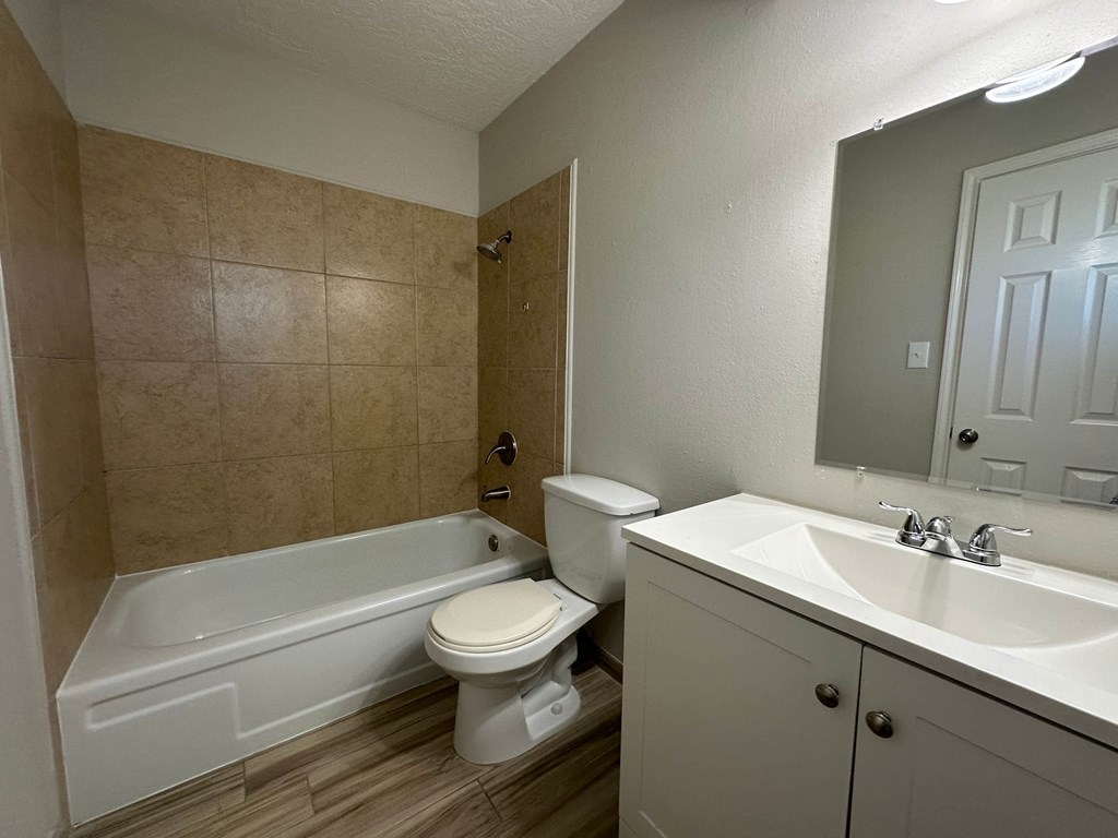 a bathroom with a toilet and a sink and a bath tub