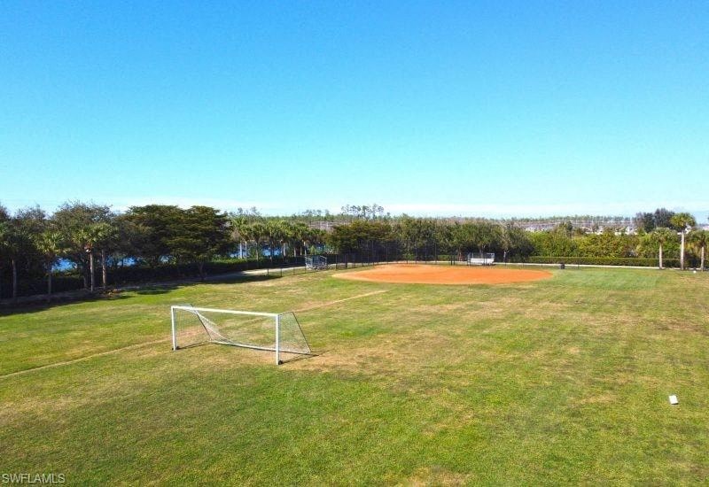 a soccer field with a net on it