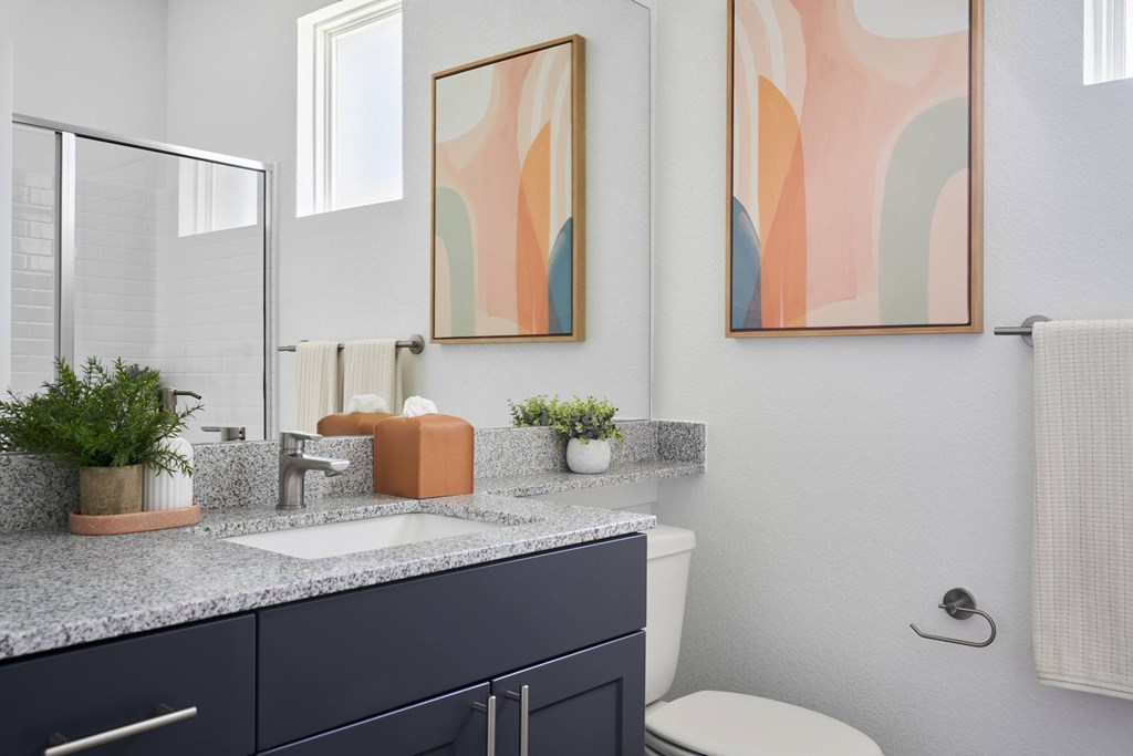A bathroom with a white toilet, a sink, and a mirror.