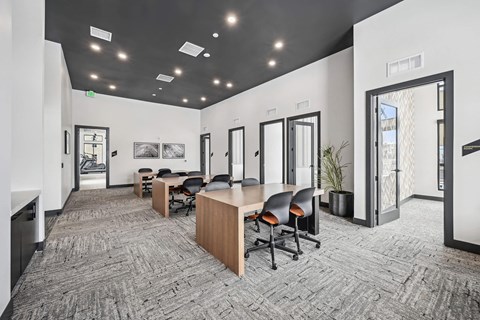 a conference room with a long table and chairs