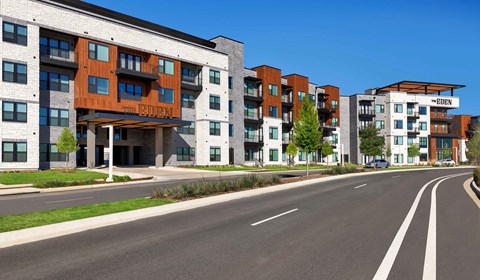 A street view of apartment buildings with the name "Briarcliff" on the front.