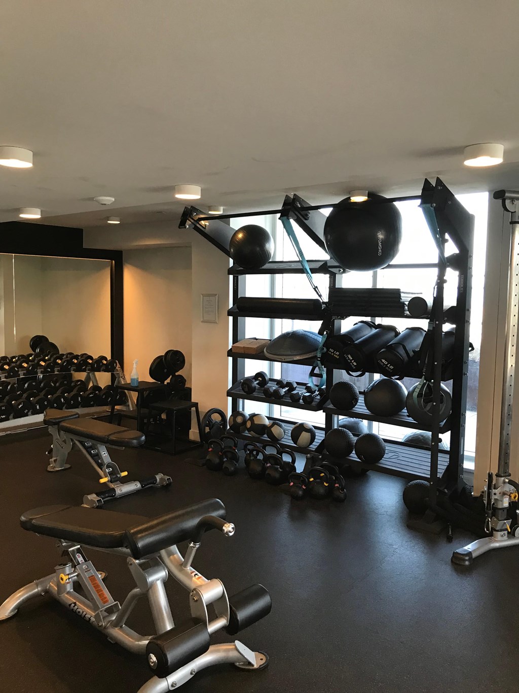 a gym with weights and other exercise equipment