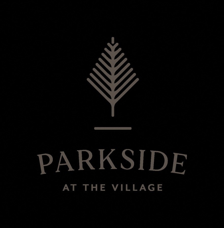 A logo with a tree and the words "Parkside at the Village" on a black background.