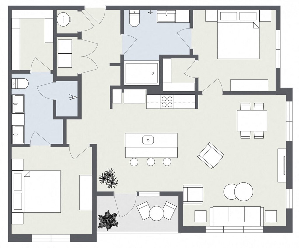 A floor plan of a house with a kitchen, living room, and dining area.