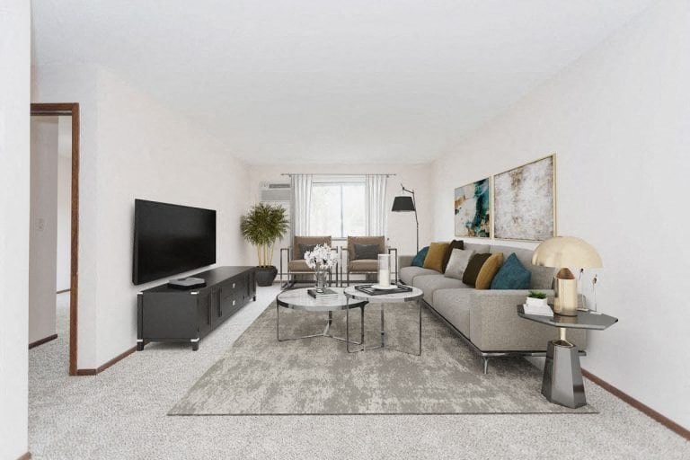 a living room with a couch and a television