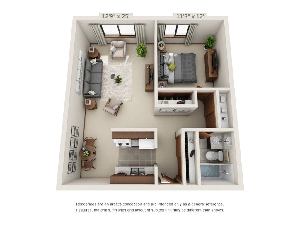 a 1 bedroom floor plan  villas at spring creek apartments