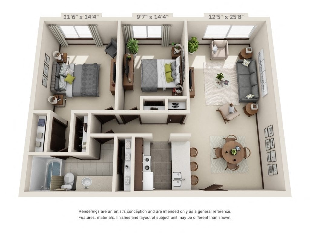 a 1 bedroom floor plan with a bathroom and a living room