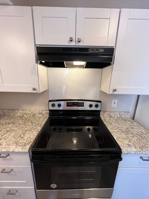 A black stove top oven with a white dishwasher underneath it.