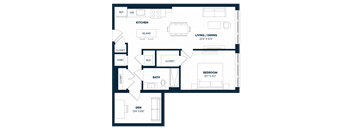 1 Bed 1 Bath Den-A1D