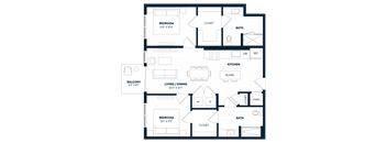 2 Bed 2 Bath-B2b-C