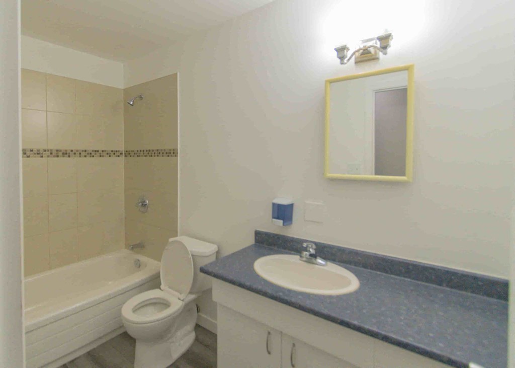 a bathroom with a sink toilet and a tub