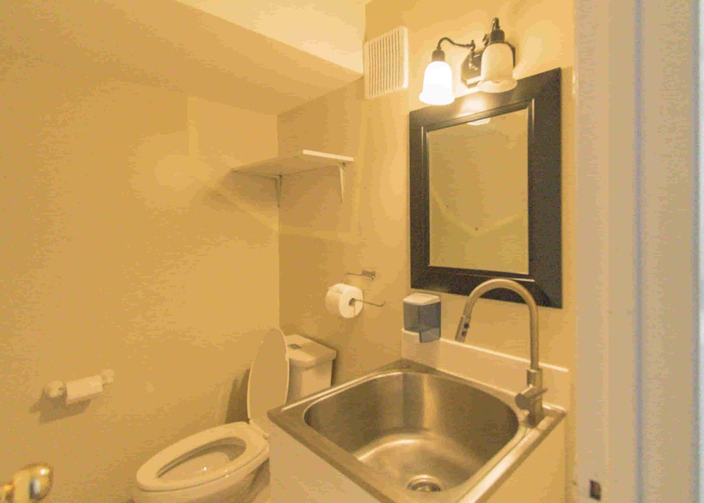 a bathroom with a sink and a toilet and a mirror