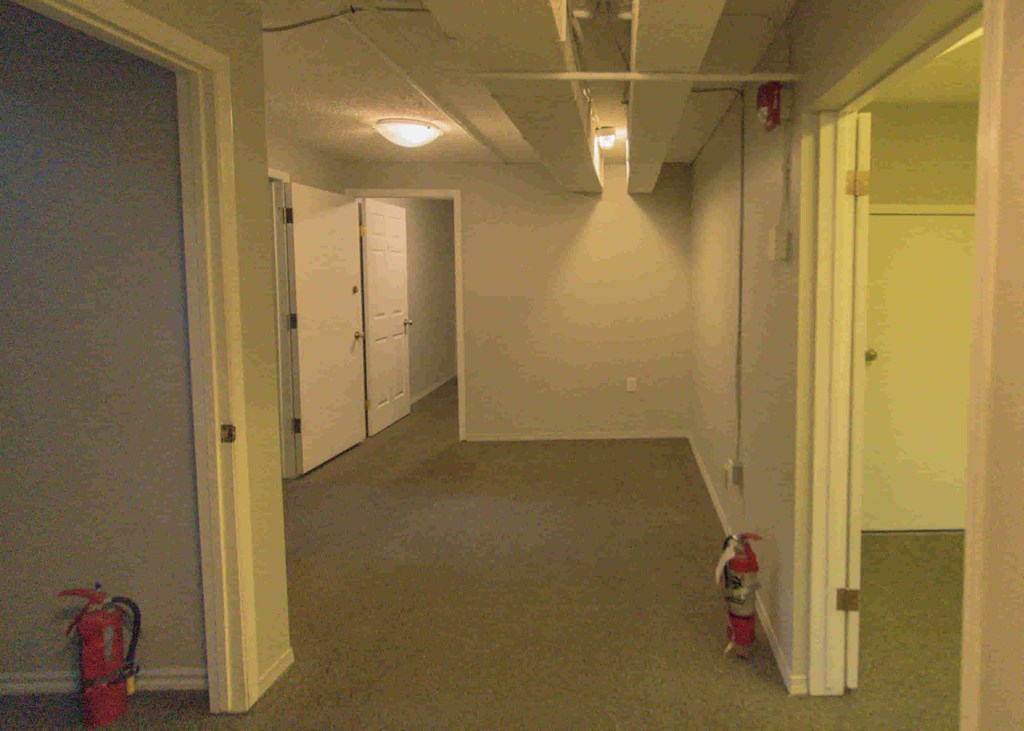 a room with a hallway and a door to a closet