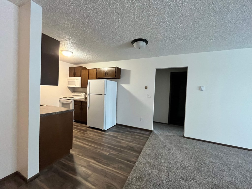 a kitchen with a refrigerator and a sink and a refrigerator