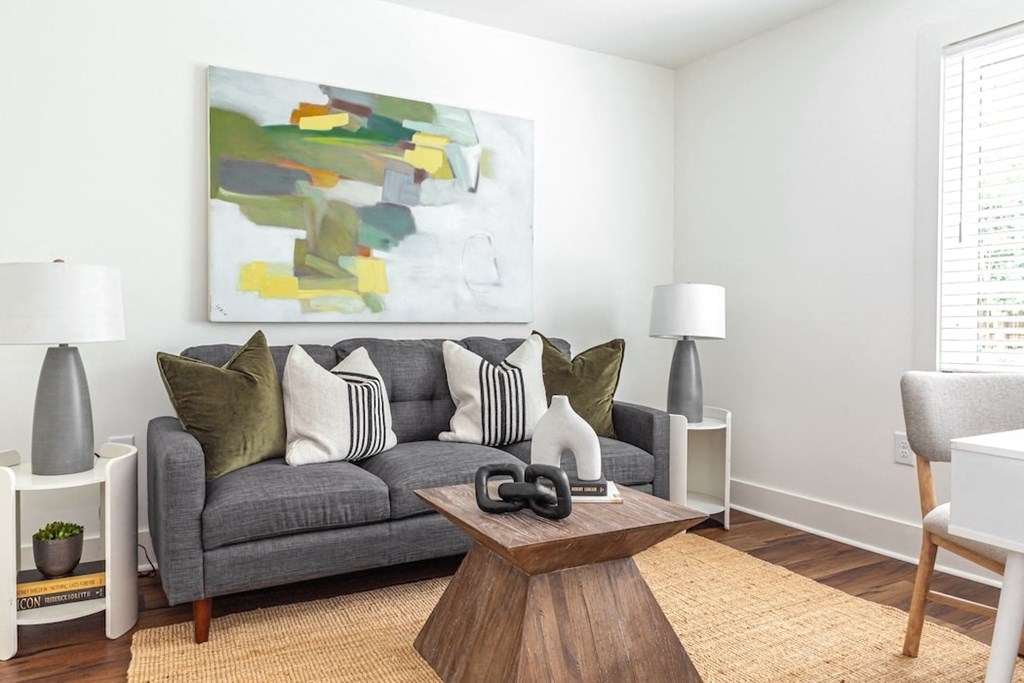 a living room with a couch and a coffee table