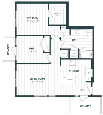 1 Bed/1 Bath Den-B02a