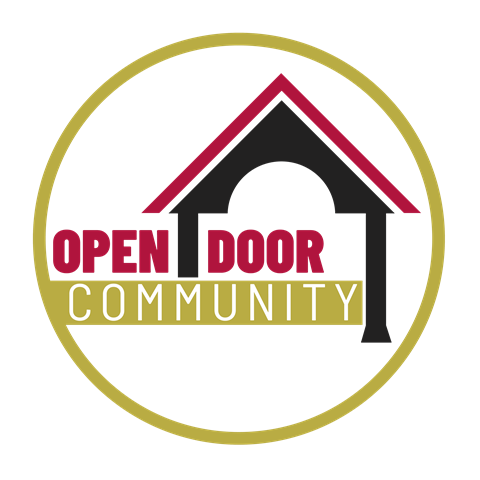 A logo with a house and the words "Open Door Community".