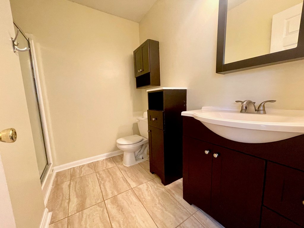 a bathroom with a sink and a toilet and a shower