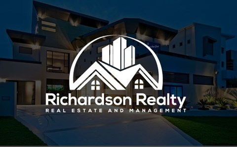 A logo for Richardson Realty Real Estate and Management is displayed in front of a modern house.
