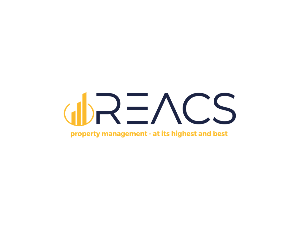 A logo for REACS property management is displayed on a black background.