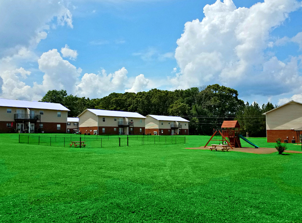 lush green landscape, dog park, and playground at mountain view