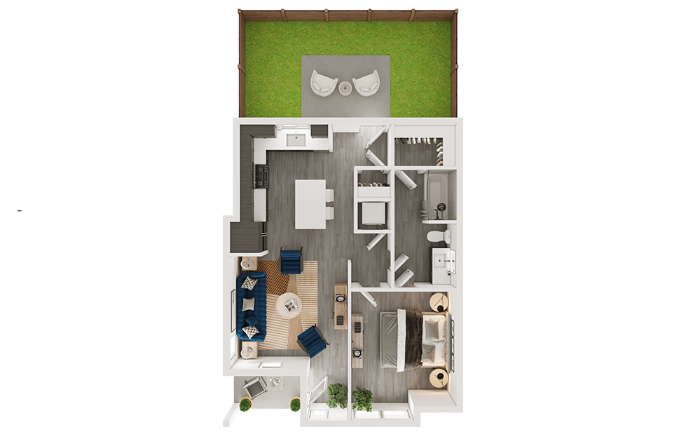 1 bedroom apartment with yard and hardwood style floors