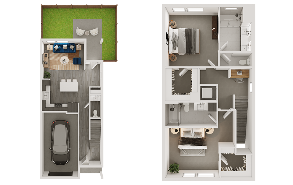 2 bedroom 2 bath home for rent with yard and upstairs