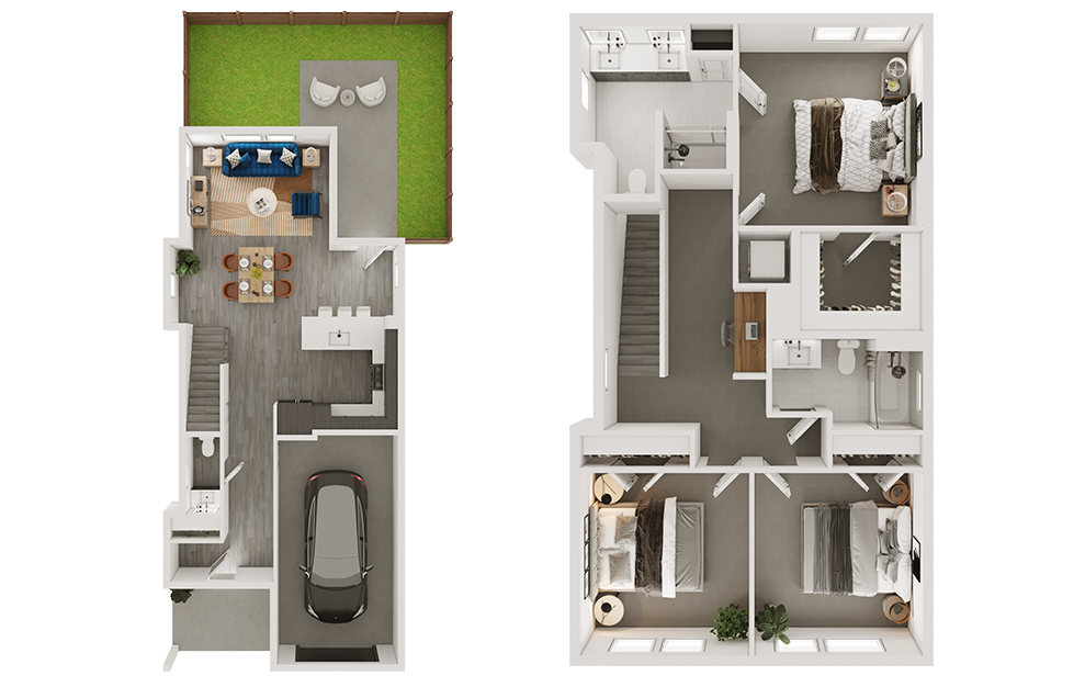 3 bedroom townhome for rent with fenced in yard and attached garage
