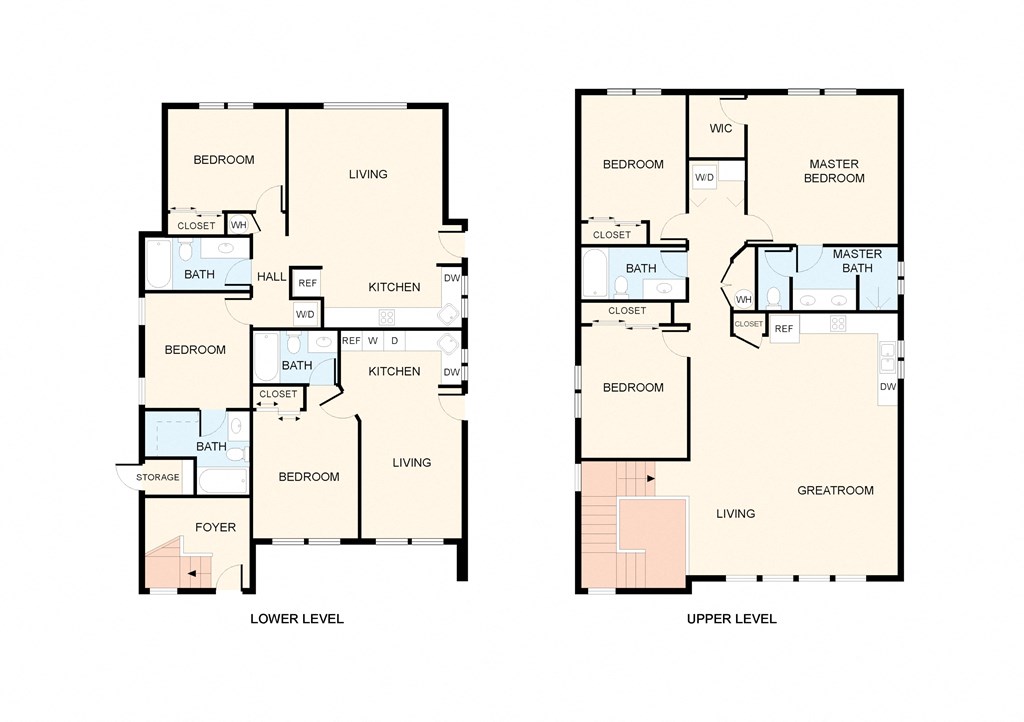 a floor plan of two different floors of a house