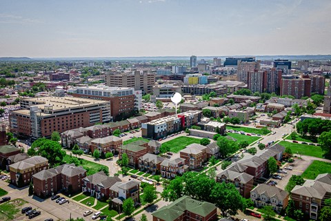 an aerial view of the city