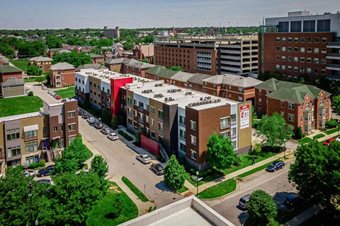 a view of the city from the roof of a building