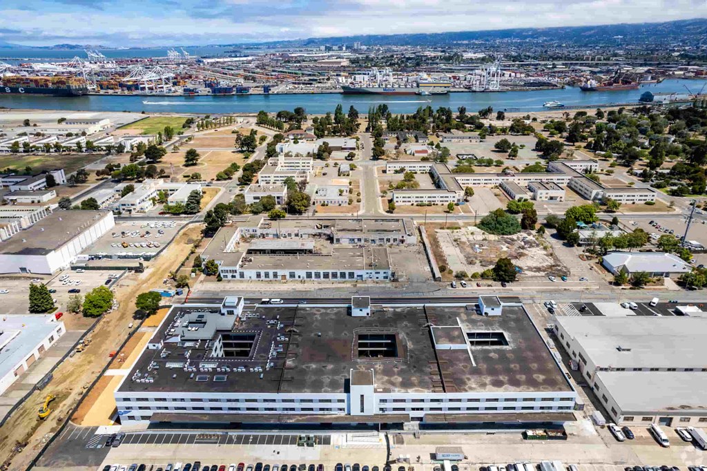 an aerial view of the city