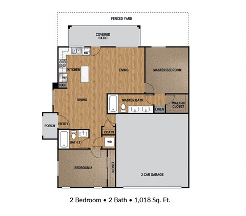 the floor plan of 2 bedroom 1018 sq ft