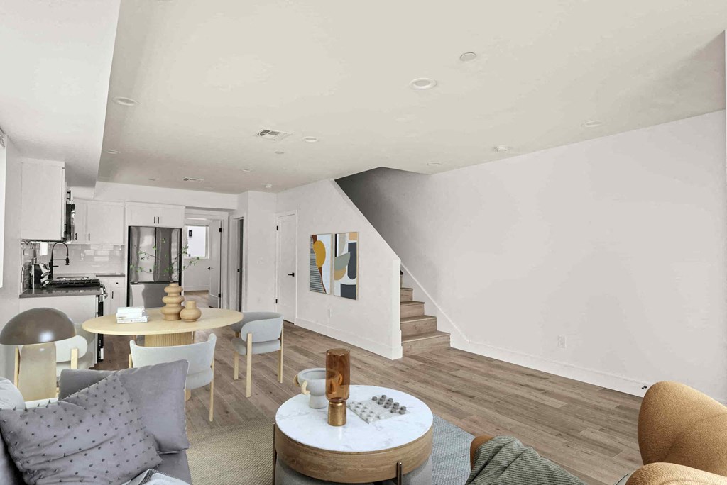 a living room with a couch and a table