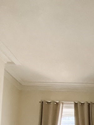 an empty living room with two windows and a ceiling fan