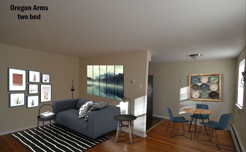 a rendering of a living room with a couch and two chairs